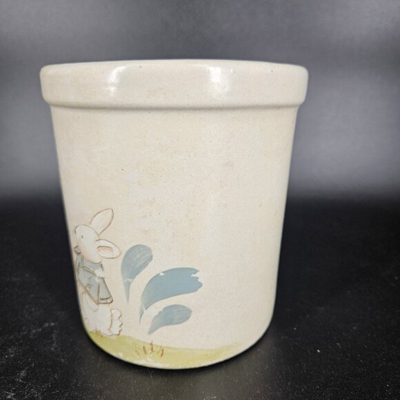Vintage RRP Co Roseville Ohio 1 Qt Crock Jar Bunny Motif Stoneware USA Pottery 6 - Picture 6 of 12